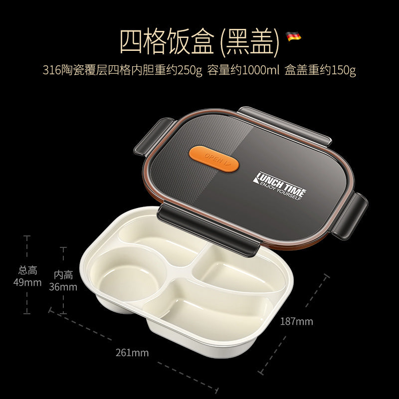 316 ceramic coated lunch box can be heated in microwave oven, lunch box, office workers bring rice, sealed and divided bento lunch box