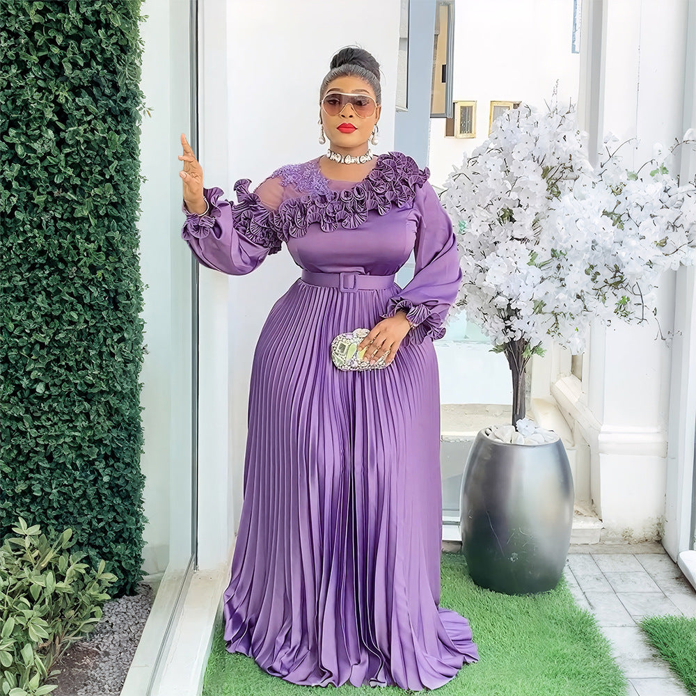 fashionfashionelegantlong sleevesdress african export plus size women's pleated skirt