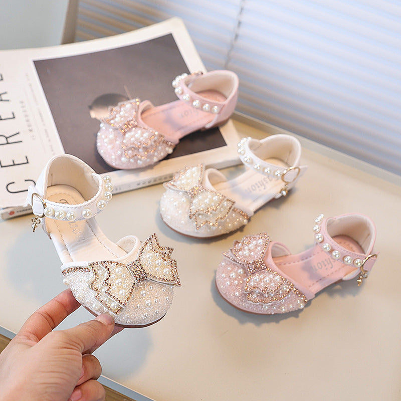 Vancahao girls' princess shoes - new soft-soled sandals for babies, kids' summer bowknot pearl single shoes for little girls