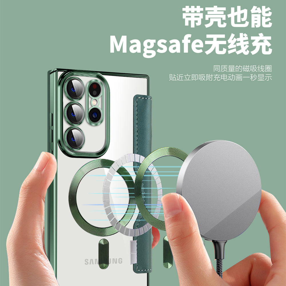 Suitable for samsung s26ultra electroplated magnetic flip leather case s25plus mobile phone case a57 card lens film case