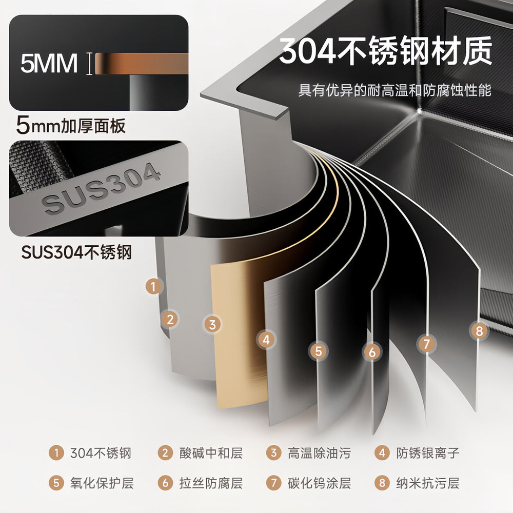 Kitchen sink single slot 304 stainless steel sink xiao mi grain 4mm thickened vegetable basin all-in-one sink wash basin