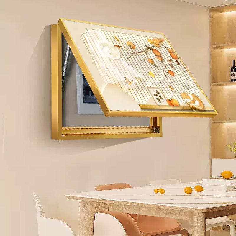 Persimmon Ruyi meter box decorative painting cream wind free punching distribution box multimedia switch box mural