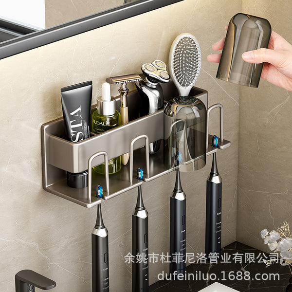 Toilet Space Aluminum Electric Toothbrush Holder Shelf Toothpaste Brushing Mouthwash Cup Light Luxury Style No Punching