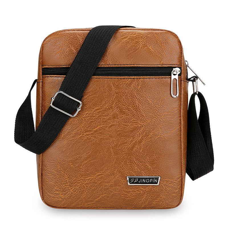 New business commuter men's bag PU soft leather simple solid color versatile shoulder bag multi-layer large-capacity textured messenger bag