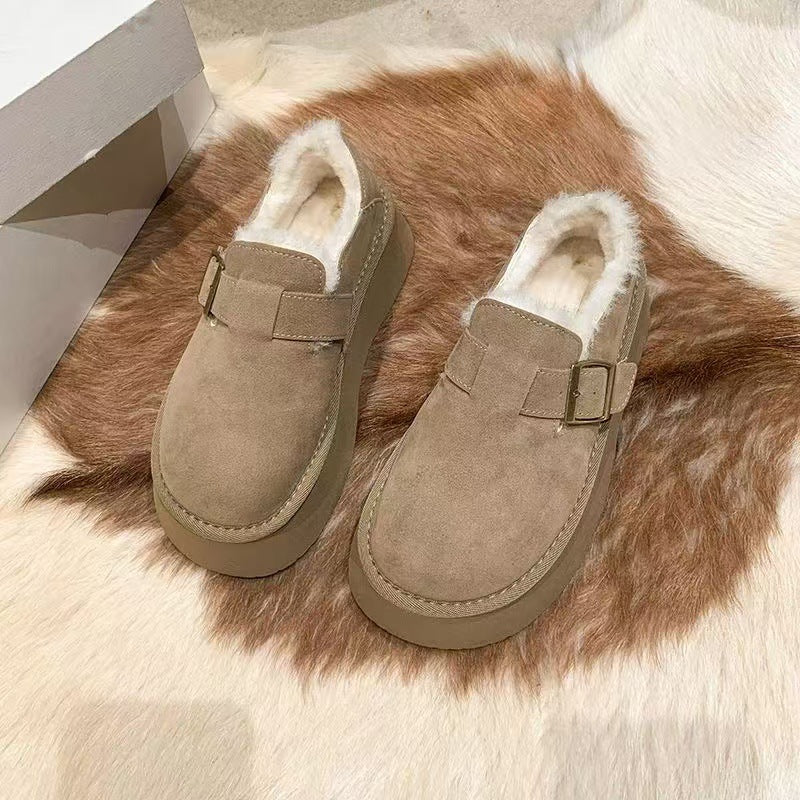 Thick sole buckle fleece-linedheattech birkenstock shoes low ankle snow boots 2025winternew arrivalwaterproof short boots non-slip cotton shoes