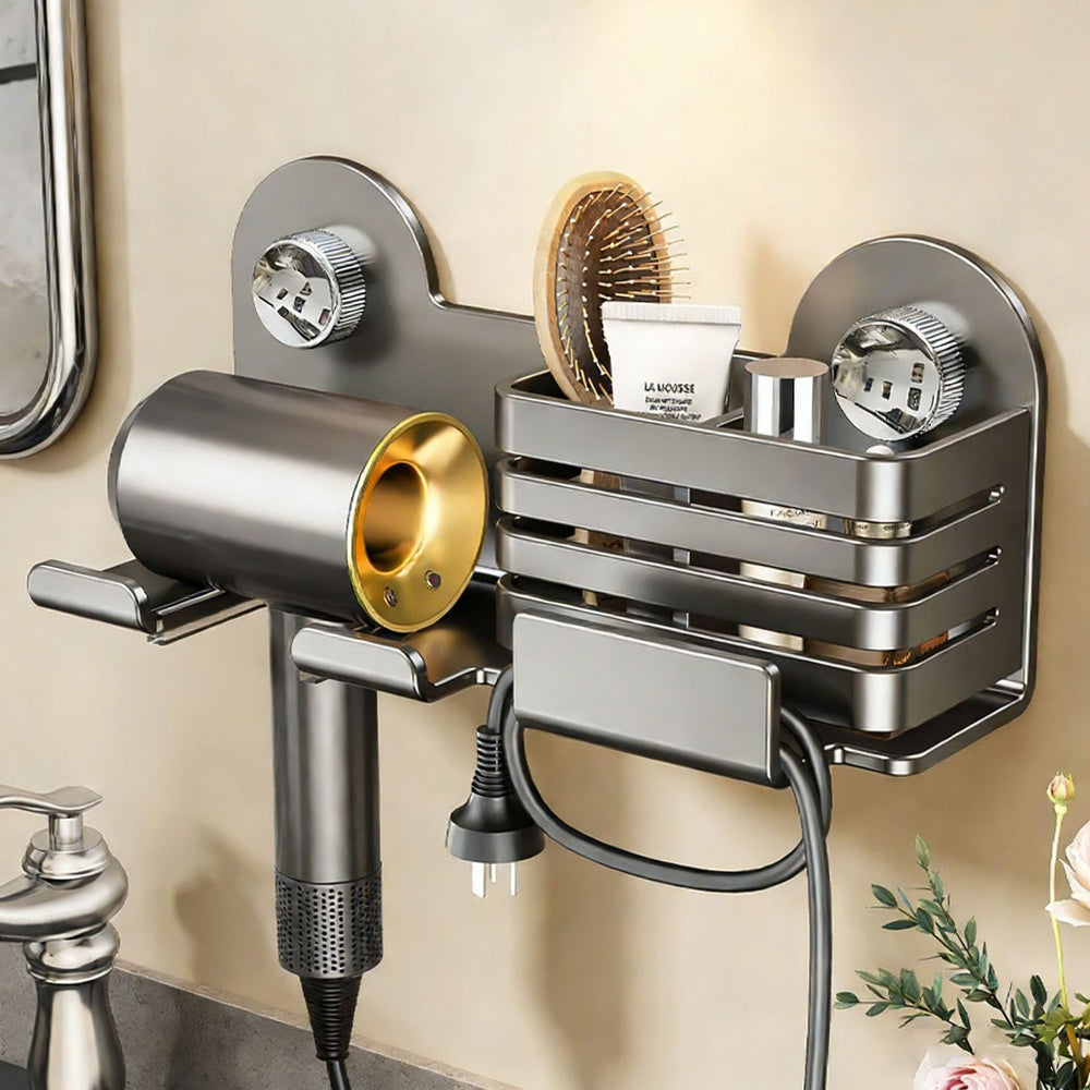 Suction cup punch-free hair dryer storage rack bathroom multi-functional comb hair dryer storage bucket hair dryer winding artifact