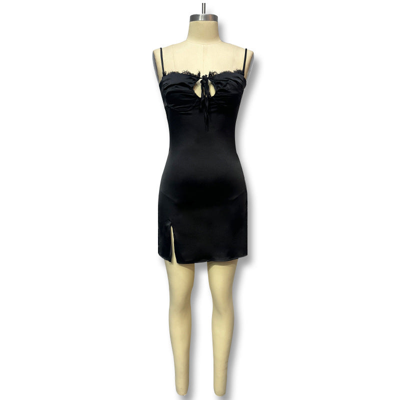 autumn new european and american style women's clothing: sexy lace camisole hot girl strappy backless slit dress