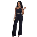 C7505 cross-border   fashion women's summer elegant decorative buckle one-shoulder jumpsuit new