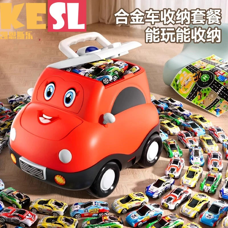 Kids' tinplate toy car set - pull-back inertia cars - birthday gift for boys - children's day gift - includes storage case