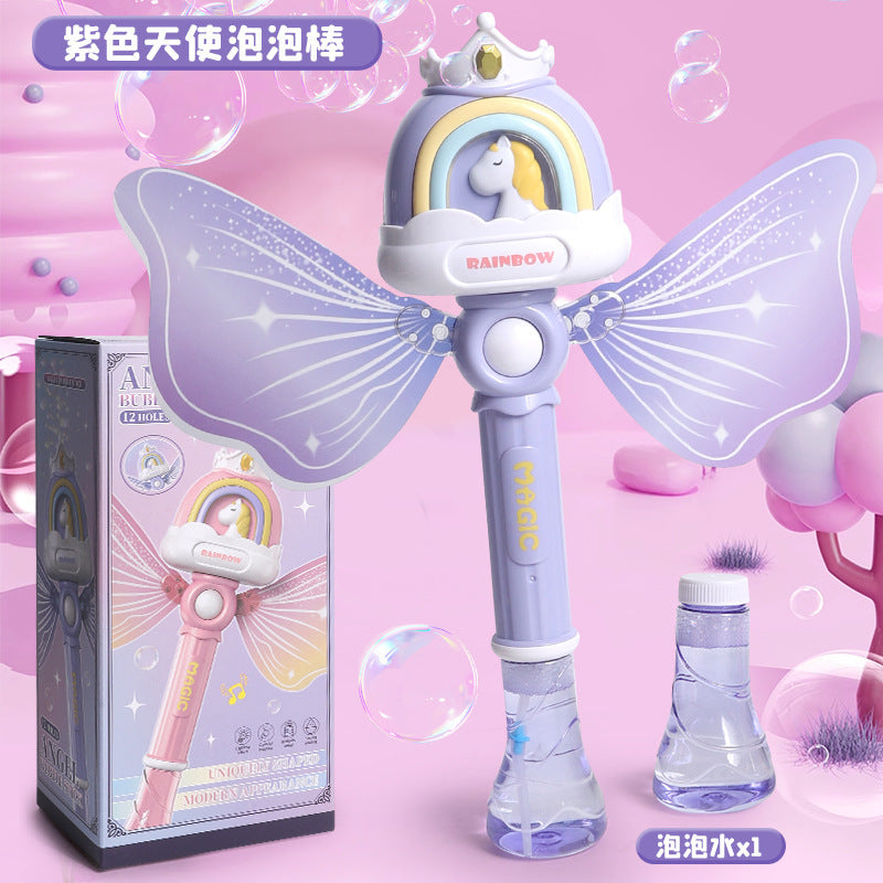 new product angel fully automatic bubble machine lighting and sound effects handheld children's parent-child interaction export water gun wholesale