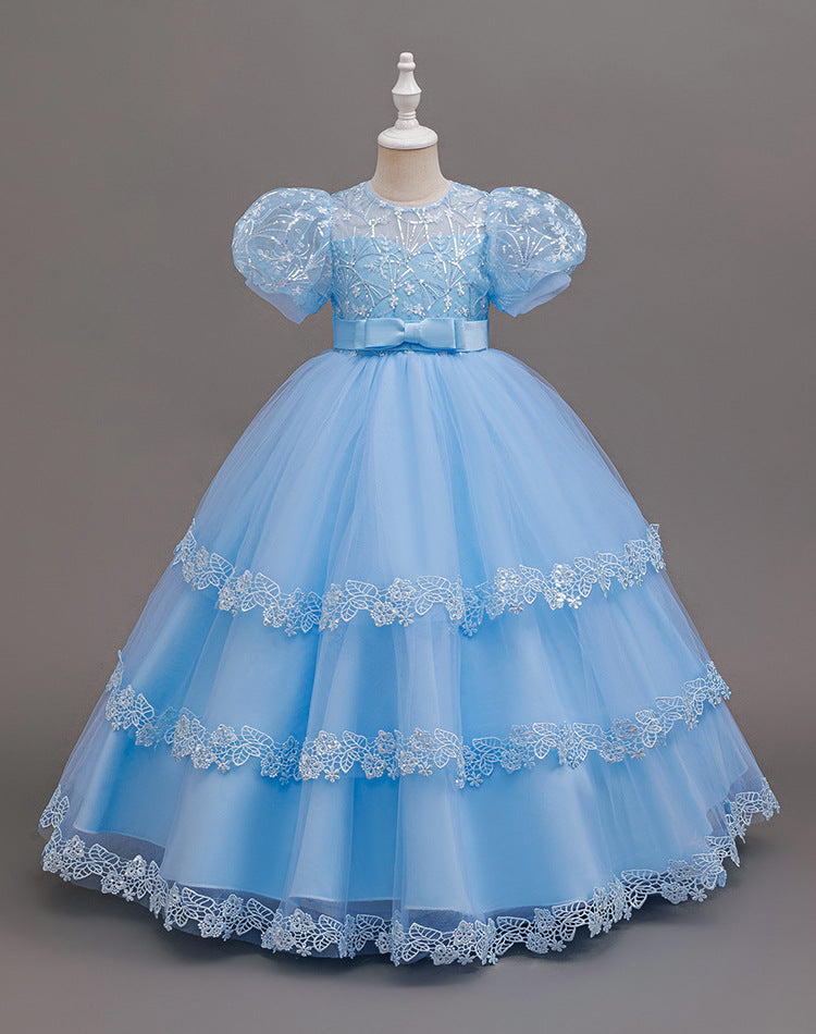 Girls' formal dresses  new mesh flower girl runway violin children's day performance costume tutu wholesale for export