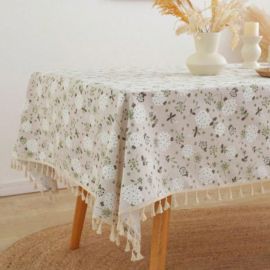 Small fresh tassel waterproof tablecloth imitation cotton and linen fabric printing coffee table cover towel dining table decoration square tablecloth free shipping