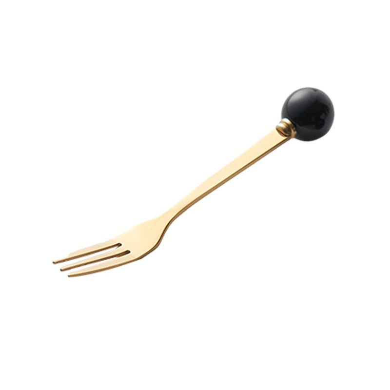 Simple macaron glazed ceramic handle fruit fork creative stainless steel fork spoon high-value home dessert spoon