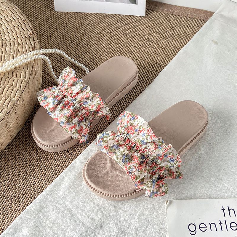 Floral print women's sandals - fairycore style, summer outdoor wear, trendy ins style, 2024 new fashion, height increasing platform beach sandals