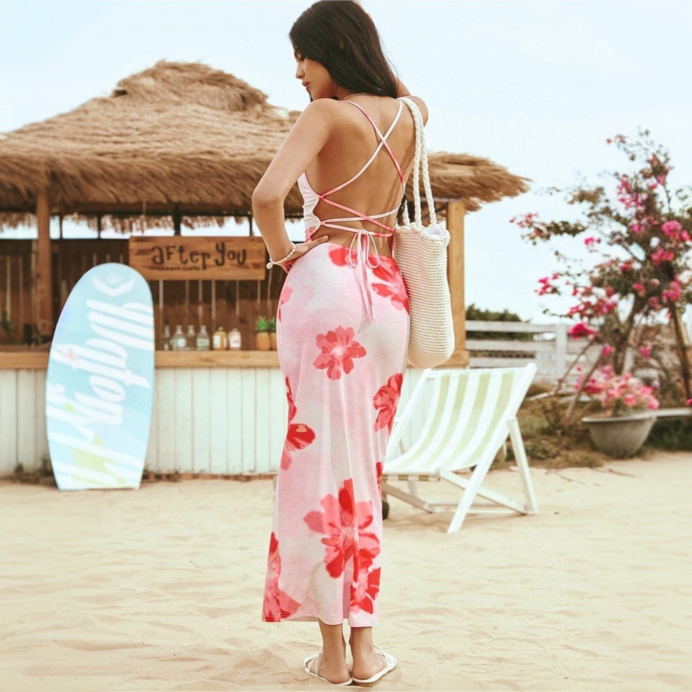 European and american summer bestseller: -approved travel & vacation dress - beach-ready, designer-print maxi dress