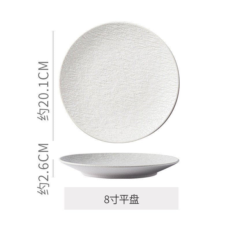 Vintage rock texture ceramic dinnerware set - soup plates, fish plates, steak plates, and vegetable plates - matte finish, high-end black and white dinnerware set