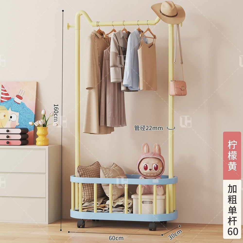 Simple clothes hanger floor-standing vertical clothes hanger movable wheeled student dormitory thickened clothes hanger dopamine coat rack
