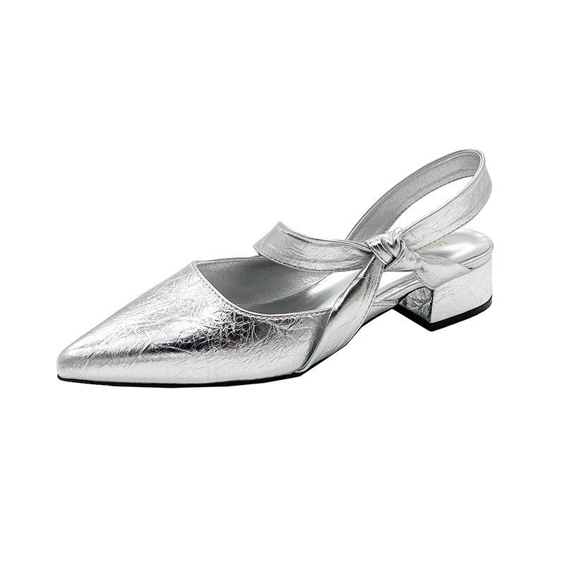 2026 korean style spring/summer versatile new retro fashion pointed toe slingback chunky heel elegant sandals for women
