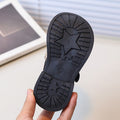 Vancahao girls' double-layer cotton black leather shoes,  winter new collection, kids' fashion lace-trimmed princess shoes