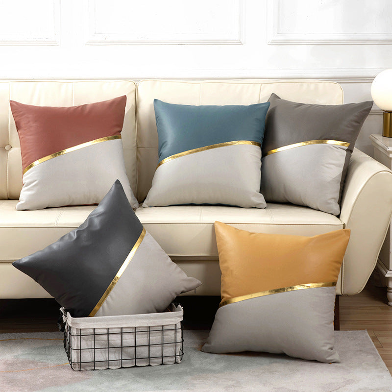 Modern casual sofa pillow no-wash technology cloth cushion pu inset cushion american patchwork pillow cover with core