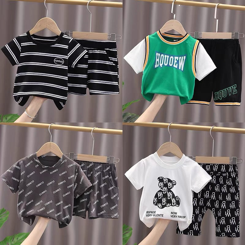 Kids' casual short-sleeve set : summer two-piece outfit for boys - korean style shirt and shorts (sizes for toddlers to young children)