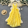 Vacation style blue suspender sweet age-reducing dress female summer romanticruffles trailing long skirt showing white fairy spirit