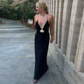 European and american style cross-border  new arrival: sexy and elegant v-neck spliced backless chiffon maxi dress for women