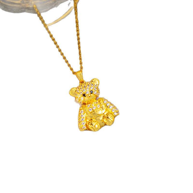 European and american cross-border trend cute exquisite bear necklace for women accessible luxury niche fashion versatile sweater chain jewelry wholesale