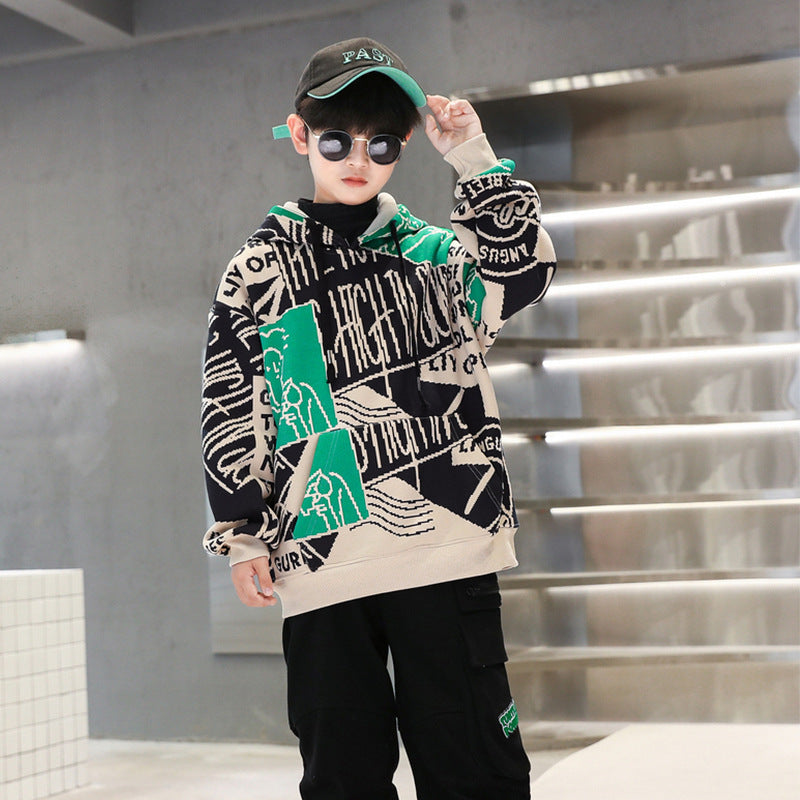 Children's clothing boys spring clothing  new style children's k-style spring long-sleeved hooded sweatshirt kids spring style trendy suit