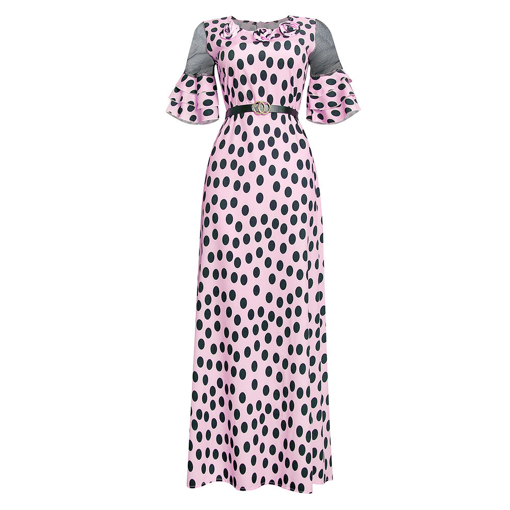 sourcing:  &  - african plus size women's slimming long a-line dress with polka dot lace detail
