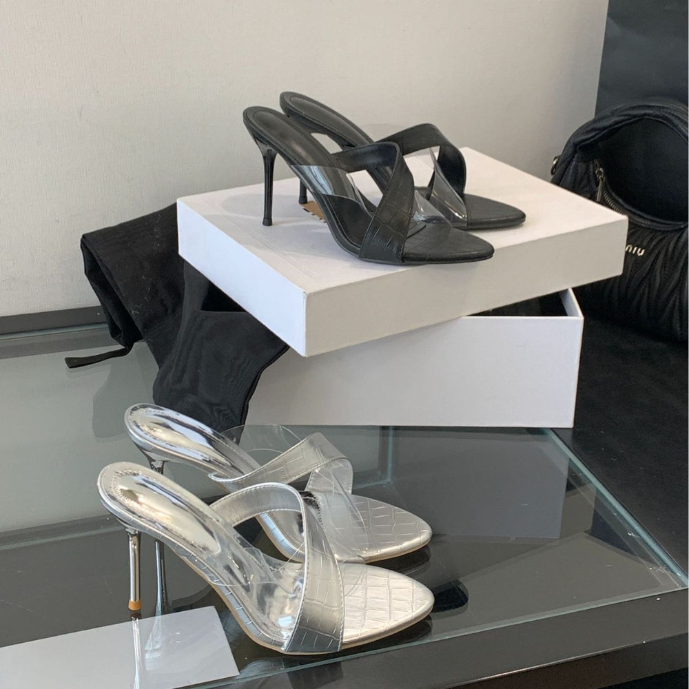 fashion women's pointed toe stone pattern one-piece strap stiletto sandals women's shoes white high heels pointed toe stiletto heels