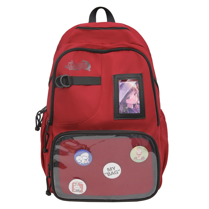 Transparent pocket student backpack - large capacity, new korean style cartoon design - wholesale