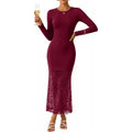 sweet style  autumn new arrival: high-end elegant long-sleeved maxi dress with lace paneling