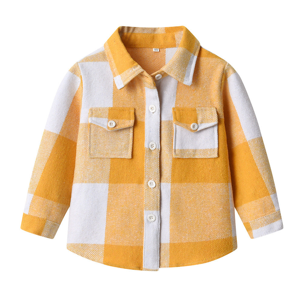 New spring/autumn boys' plaid shirt, preppy style cotton top, kids' plaid shirt, long-sleeved shirt for boys and girls