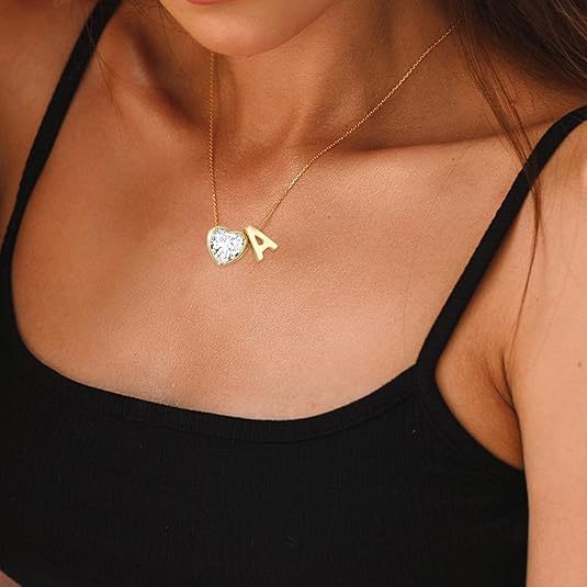 2026 european and american new product golden 26 letter necklace for women niche fresh heart sweet versatile pendant copper clavicle chain