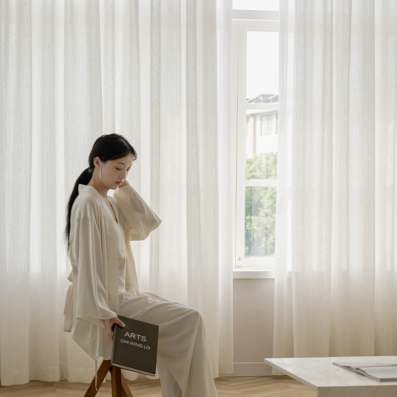 Japanese style wheat ear linen yarn cream style window yarn curtain translucent and opaque living room bedroom curtain yarn shaoxing curtain