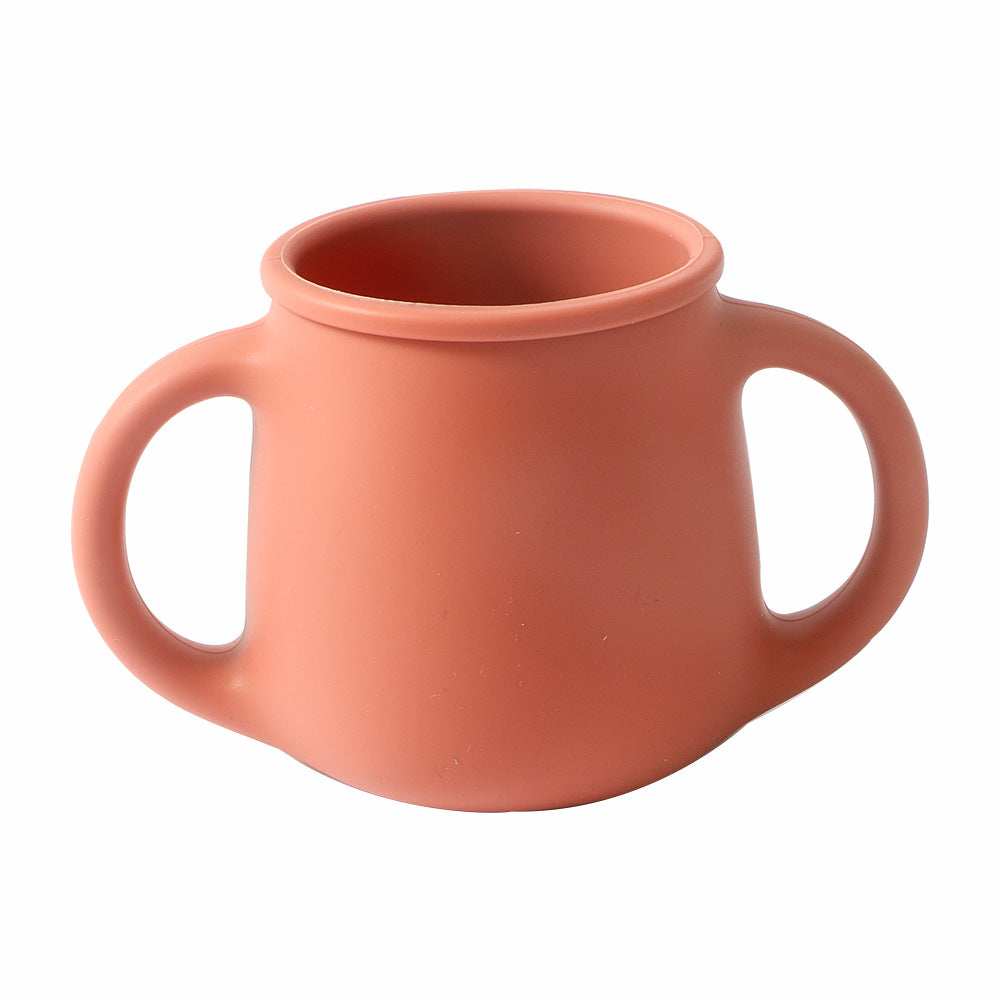 Wow kids food grade silicone double ear cup cross-border hot selling baby double handle straw water cup anti-fall milk cup