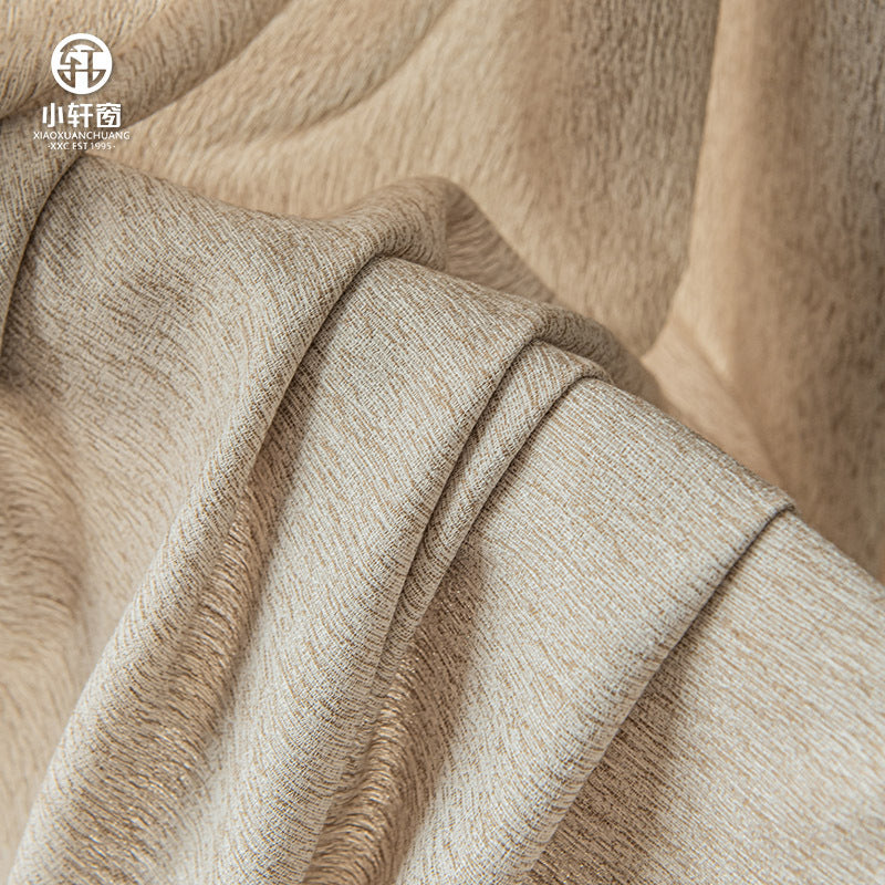 Classy frenchaccessible luxury coffee color fabric and gauze living room balcony light-proof and opaque curtain gauze curtain keqiao wholesale