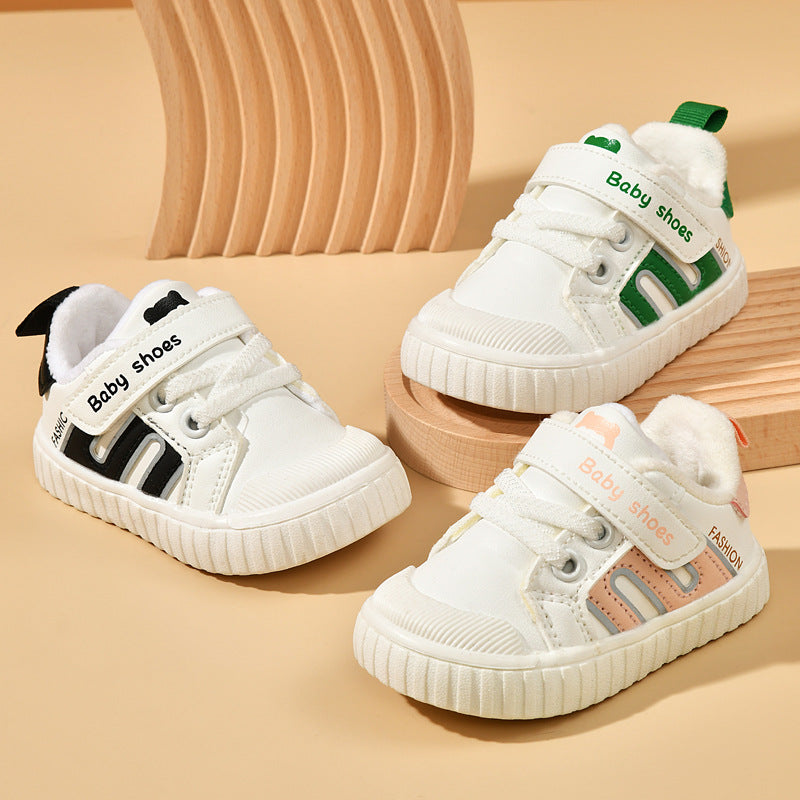 Toddler shoes for baby boys 0-1-3 years old, autumn/winter infant and toddler shoes for baby girls, soft sole non-slip, fleece-lined, extra thick cotton shoes
