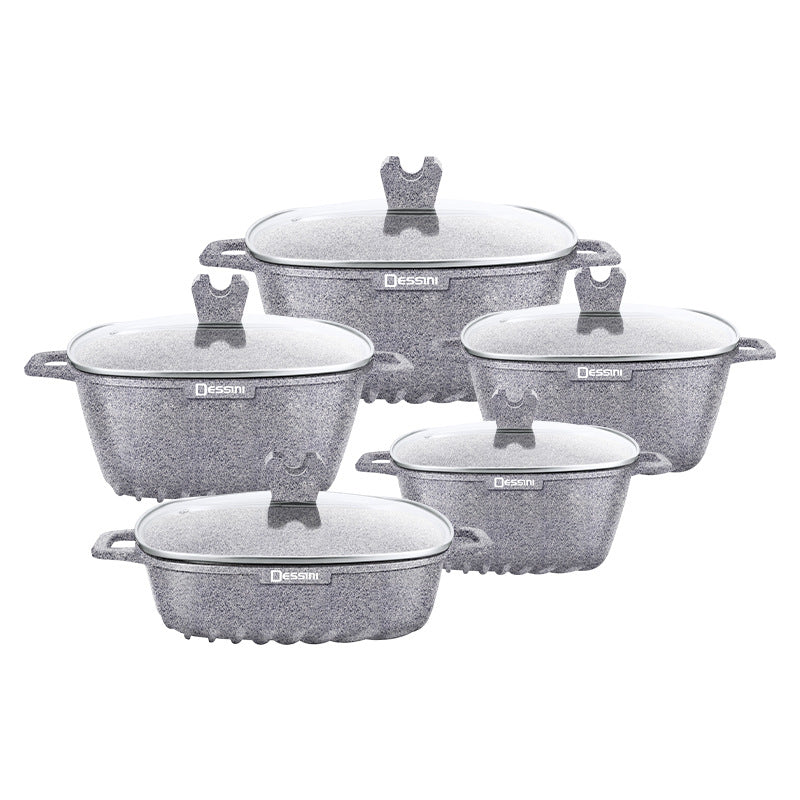 Royal dessini 10-piece square die-cast aluminum soup pot for home cooking pot non-stick pot suit wholesale pot