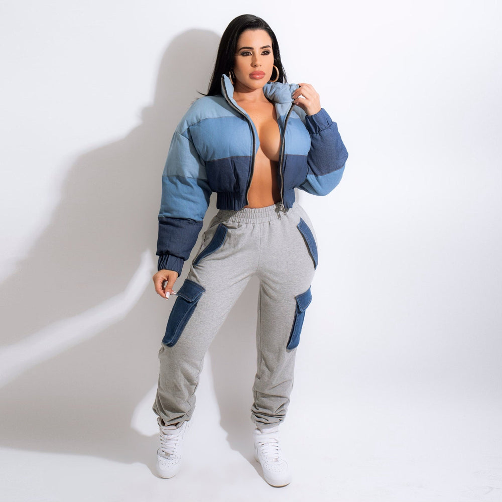 European and american style women's casual pants -  cross-border women's fashion streetwear inspired denim-look high-waisted cargo pants with large pockets