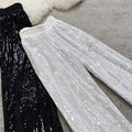 summer new arrival: flowy starry sky straight-leg pants - elastic waist, sparkling sequins, casual, loose fit, slimming wide-leg trousers