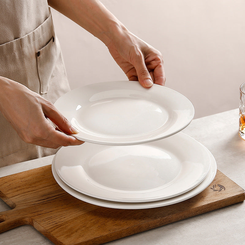 Wholesale flat plate shallow plate pure white ceramic plate for home dish plate hotel western food steak plate dish western tableware