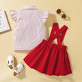 Kids' summer polka dot collar top & baby suspender pleated skirt chic two-piece set