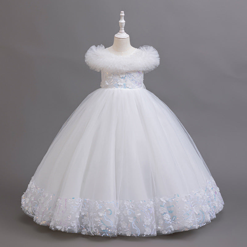 export girls' elegant evening gown long fluffy skirt children's runway piano performance tutu dress