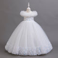 export girls' formal dress with lace and mesh – perfect for piano recitals, festive celebrations, and elegant hostess outfits – wholesale available