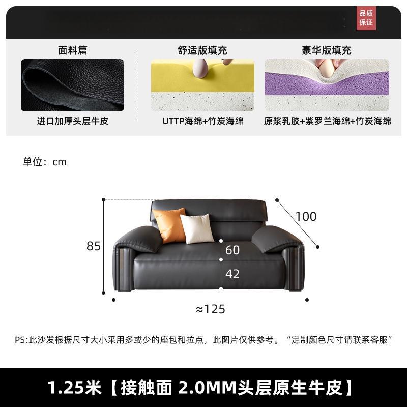 Italian normcore genuine leather sofa modern for home living room black straight row three seatsaccessible luxury first layer cowhide art sofa