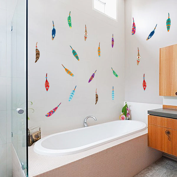 Color feather cartoon wall sticker children's room kindergarten bedroom living room background wall decorative sticker SK36009