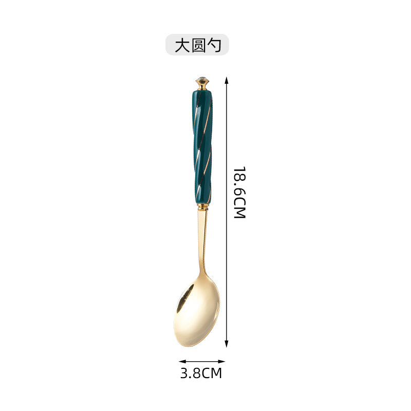 Amazon stainless steel cutlery set - creative ceramic stainless steel coffee spoon, fruit fork, dark green knife, fork, and spoon