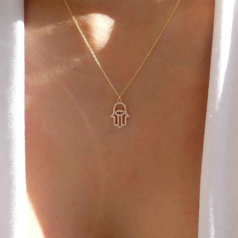 Wholesale "hand of god" crystal necklaces - european & american cross-border jewelry, minimalist evil eye, unique clavicle chains for women, accessible luxury